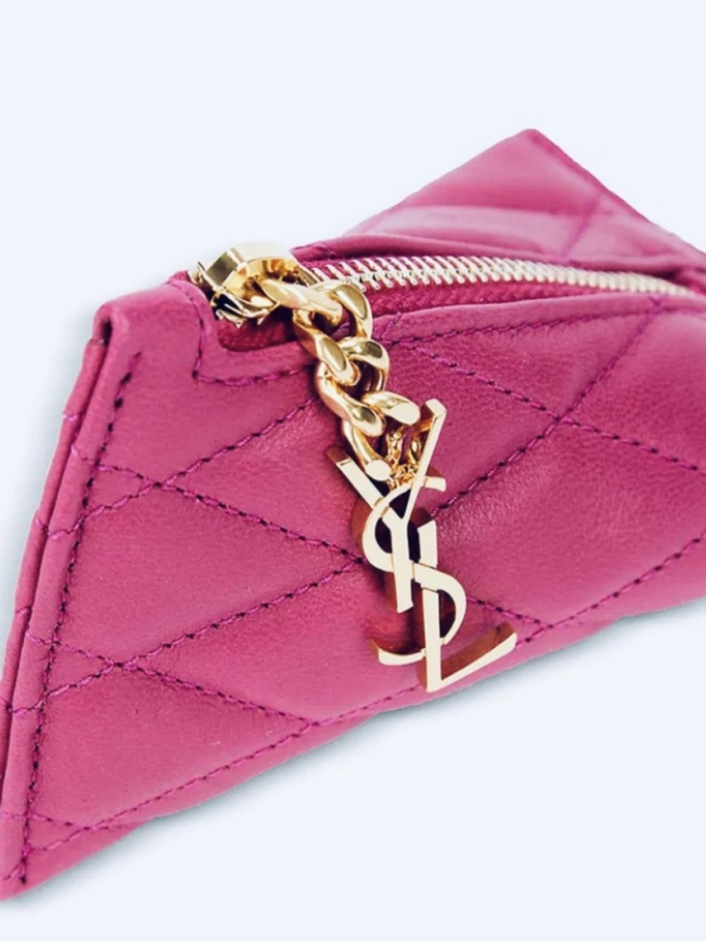 Saint Laurent Fuchsia Quilted Leather Mini Key Pouch with Gold Hardware - Picture 5 of 15